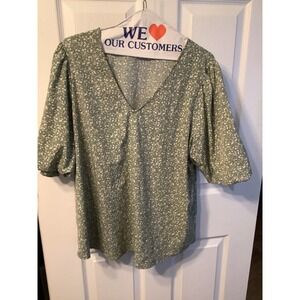 Pleione Womans XL green floral blouse